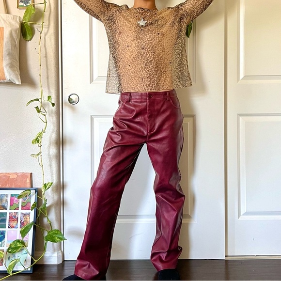 Y2K Red Faux Leather Pants - Picture 1 of 6